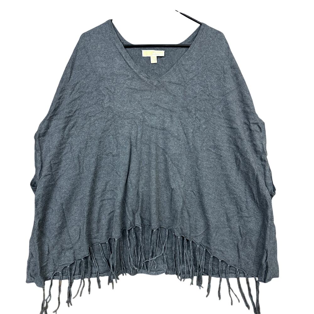 Michael Kors Womens Shawl Dark Gray Shrug Poncho Fringe Knitted Nylon Blend S/M